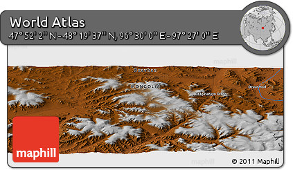 Physical Panoramic Map of the Area around 48° 5' 50" N, 96° 58' 29" E