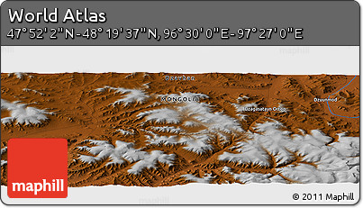 Physical Panoramic Map of the Area around 48° 5' 50" N, 96° 58' 29" E