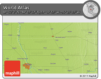 Physical 3D Map of the Area around 48° 5' 50" N, 96° 49' 29" W