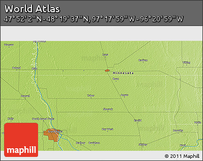 Physical 3D Map of the Area around 48° 5' 50" N, 96° 49' 29" W