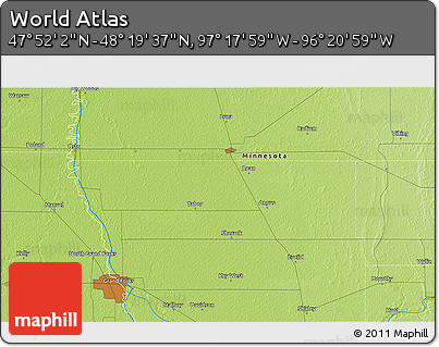 Physical 3D Map of the Area around 48° 5' 50" N, 96° 49' 29" W
