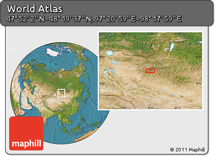 Satellite Location Map of the Area around 48° 5' 50" N, 97° 49' 29" E