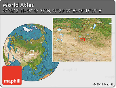 Satellite Location Map of the Area around 48° 5' 50" N, 97° 49' 29" E