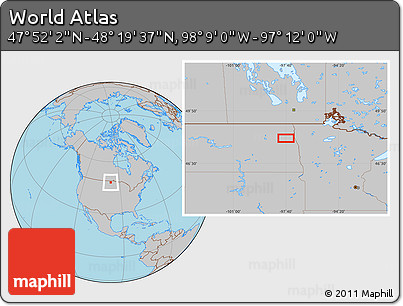 Gray Location Map of the Area around 48° 5' 50" N, 97° 40' 30" W