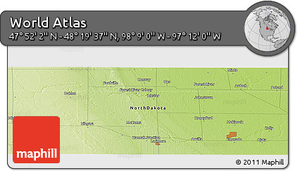 Physical Panoramic Map of the Area around 48° 5' 50" N, 97° 40' 30" W