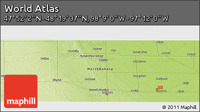 Physical Panoramic Map of the Area around 48° 5' 50" N, 97° 40' 30" W