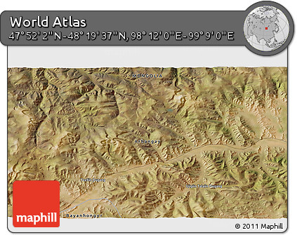 Satellite 3D Map of the Area around 48° 5' 50" N, 98° 40' 30" E