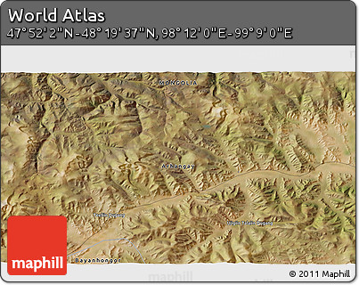 Satellite 3D Map of the Area around 48° 5' 50" N, 98° 40' 30" E