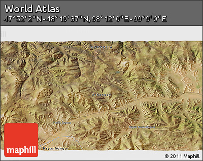 Satellite 3D Map of the Area around 48° 5' 50" N, 98° 40' 30" E