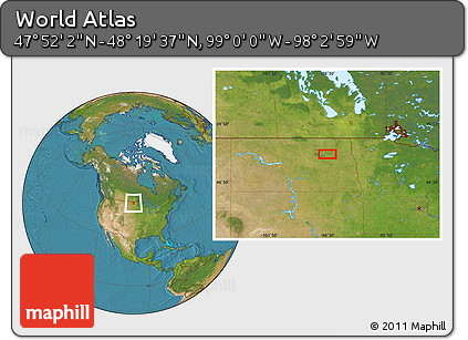 Satellite Location Map of the Area around 48° 5' 50" N, 98° 31' 30" W