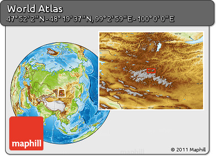 Physical Location Map of the Area around 48° 5' 50" N, 99° 31' 30" E