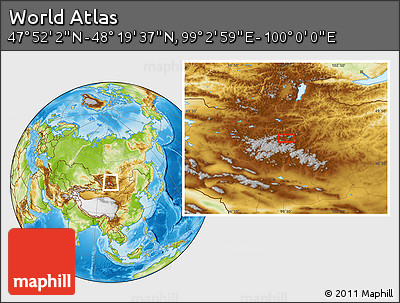 Physical Location Map of the Area around 48° 5' 50" N, 99° 31' 30" E
