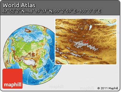 Physical Location Map of the Area around 48° 5' 50" N, 99° 31' 30" E