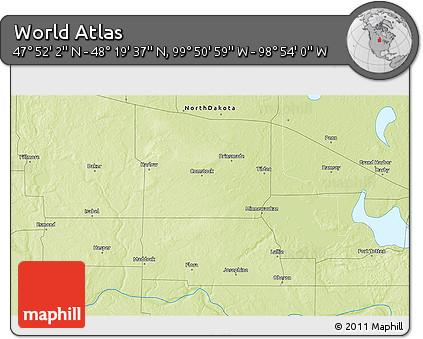 Physical 3D Map of the Area around 48° 5' 50" N, 99° 22' 30" W