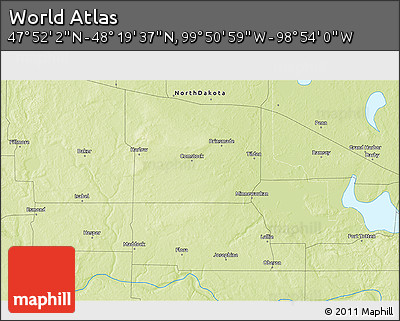 Physical 3D Map of the Area around 48° 5' 50" N, 99° 22' 30" W