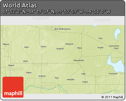 Physical 3D Map of the Area around 48° 5' 50" N, 99° 22' 30" W