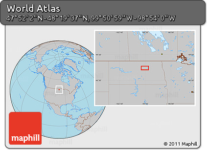 Gray Location Map of the Area around 48° 5' 50" N, 99° 22' 30" W