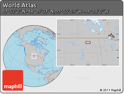 Gray Location Map of the Area around 48° 5' 50" N, 99° 22' 30" W