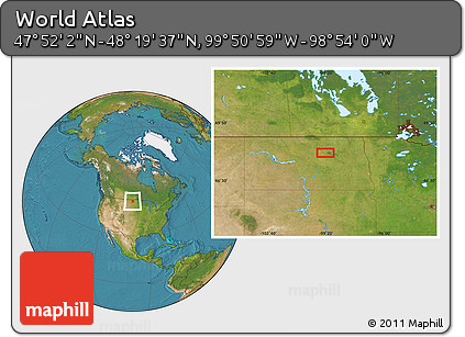 Satellite Location Map of the Area around 48° 5' 50" N, 99° 22' 30" W