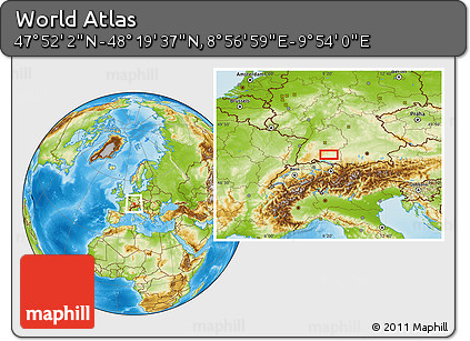 Physical Location Map of the Area around 48° 5' 50" N, 9° 25' 30" E