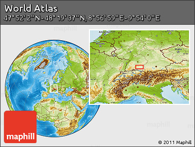 Physical Location Map of the Area around 48° 5' 50" N, 9° 25' 30" E