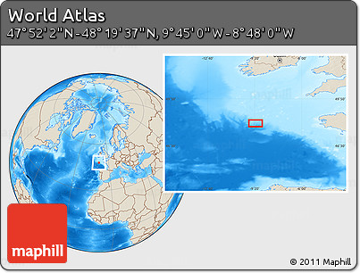 Shaded Relief Location Map of the Area around 48° 5' 50" N, 9° 16' 30" W