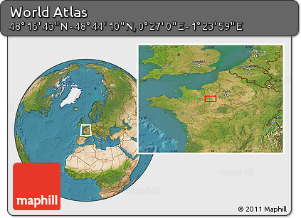 Satellite Location Map of the Area around 48° 30' 27" N, 0° 55' 29" E