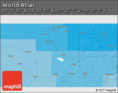 Political 3D Map of the Area around 48° 30' 27" N, 100° 13' 29" W