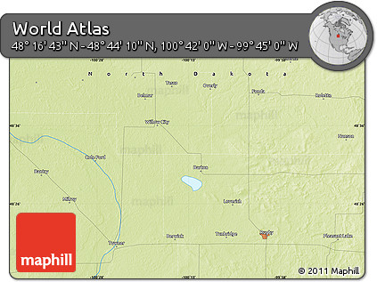 Physical Map of the Area around 48° 30' 27" N, 100° 13' 29" W