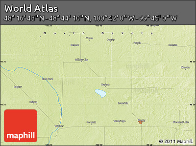 Physical Map of the Area around 48° 30' 27" N, 100° 13' 29" W
