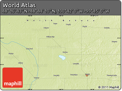 Physical Map of the Area around 48° 30' 27" N, 100° 13' 29" W
