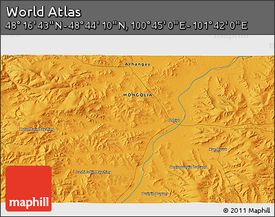 Political 3D Map of the Area around 48° 30' 27" N, 101° 13' 29" E