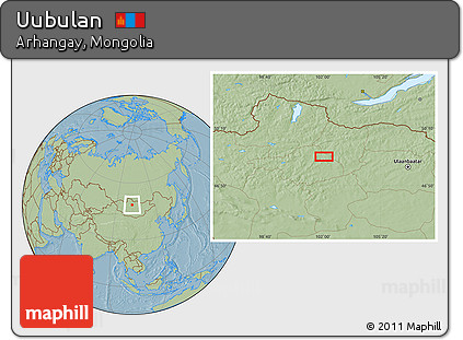 Savanna Style Location Map of Uubulan, hill shading