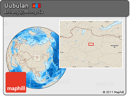 Shaded Relief Location Map of Uubulan