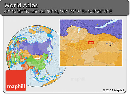 Political Location Map of the Area around 48° 30' 27" N, 102° 55' 30" E