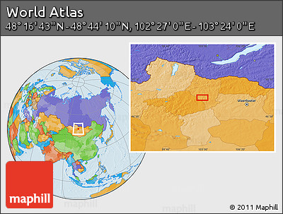 Political Location Map of the Area around 48° 30' 27" N, 102° 55' 30" E