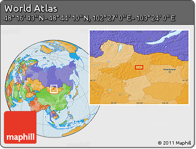 Political Location Map of the Area around 48° 30' 27" N, 102° 55' 30" E