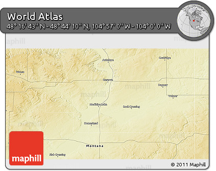 Physical 3D Map of the Area around 48° 30' 27" N, 104° 28' 29" W