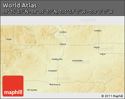 Physical 3D Map of the Area around 48° 30' 27" N, 104° 28' 29" W