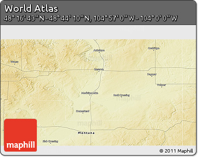 Physical 3D Map of the Area around 48° 30' 27" N, 104° 28' 29" W
