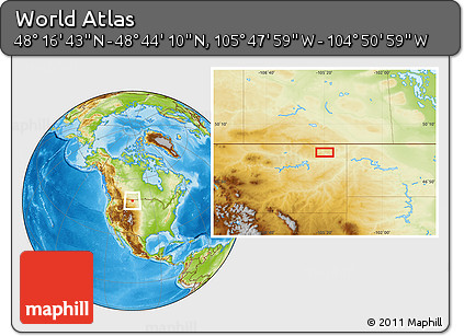 Physical Location Map of the Area around 48° 30' 27" N, 105° 19' 29" W