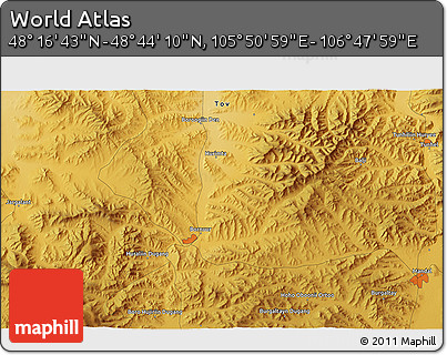 Physical 3D Map of the Area around 48° 30' 27" N, 106° 19' 29" E