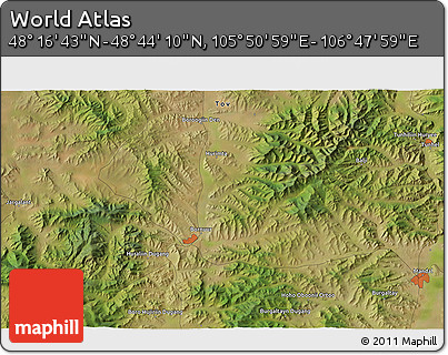 Satellite 3D Map of the Area around 48° 30' 27" N, 106° 19' 29" E