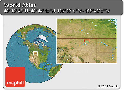 Satellite Location Map of the Area around 48° 30' 27" N, 106° 10' 30" W