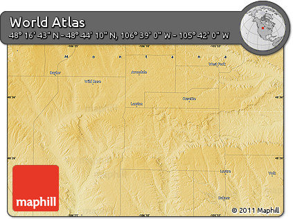 Physical Map of the Area around 48° 30' 27" N, 106° 10' 30" W