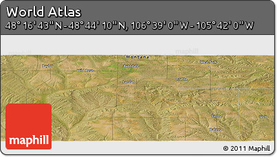 Satellite Panoramic Map of the Area around 48° 30' 27" N, 106° 10' 30" W