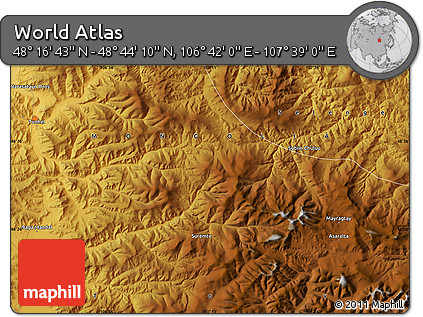 Physical Map of the Area around 48° 30' 27" N, 107° 10' 30" E