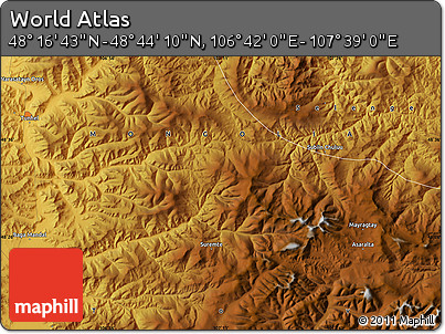 Physical Map of the Area around 48° 30' 27" N, 107° 10' 30" E