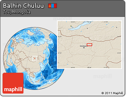 Shaded Relief Location Map of Balhin Chuluu