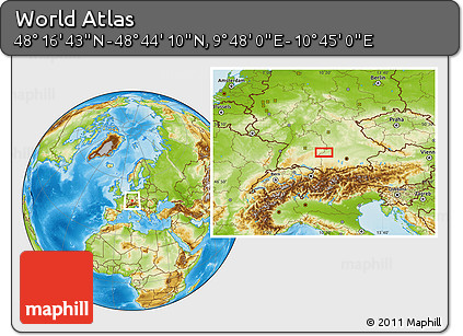 Physical Location Map of the Area around 48° 30' 27" N, 10° 16' 30" E